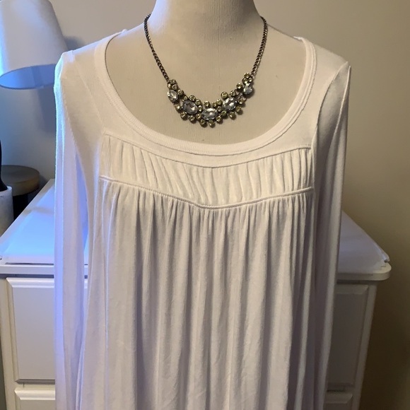 Free People white scoop neck long sleeve ribbed swing tunic length top, small - Picture 2 of 12